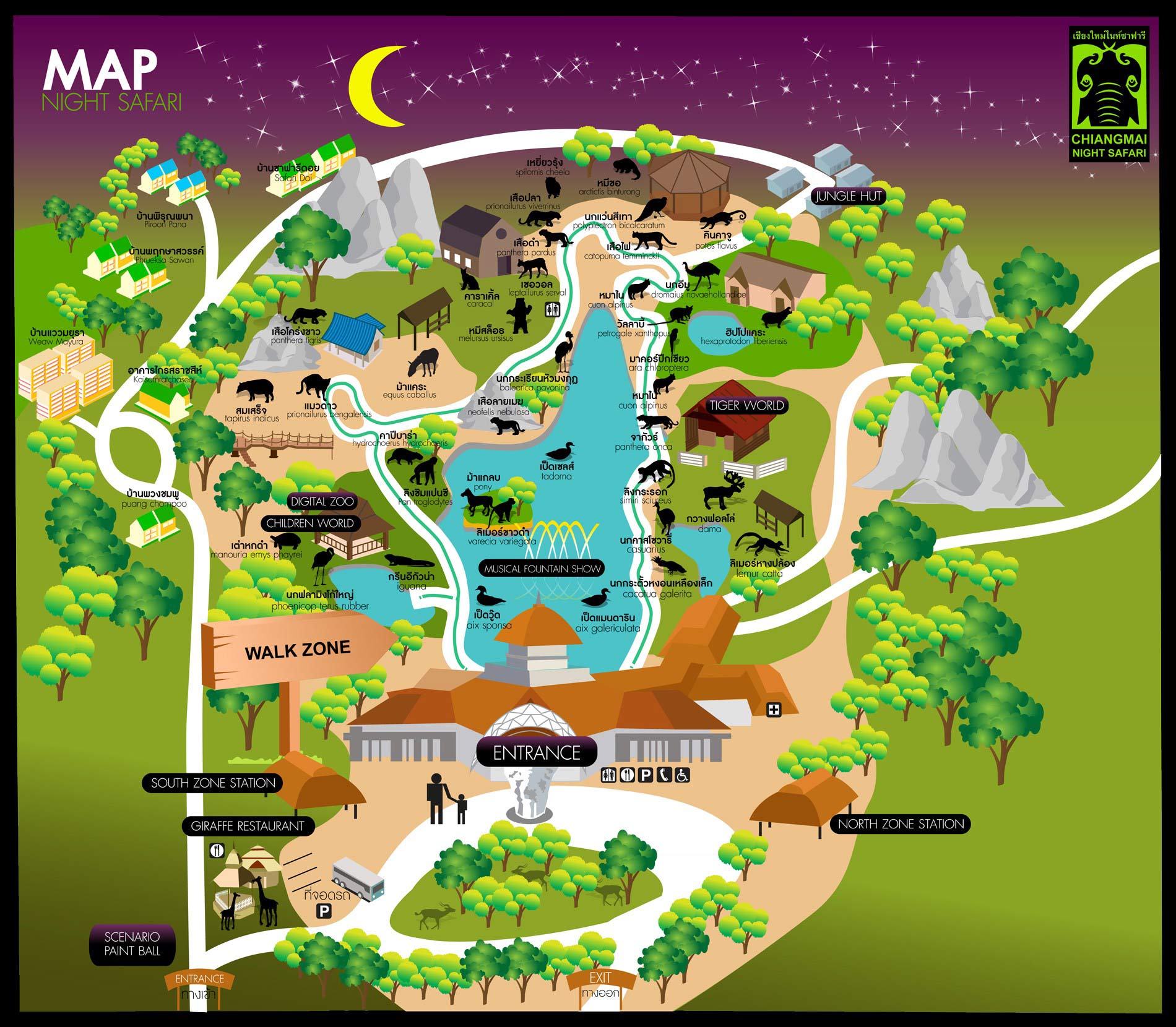 карта парка Чиангмай Найт сафари